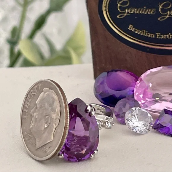 8ct Purple Sapphire silver ring 925 white sapphire accents size 6.5 - Picture 10 of 17